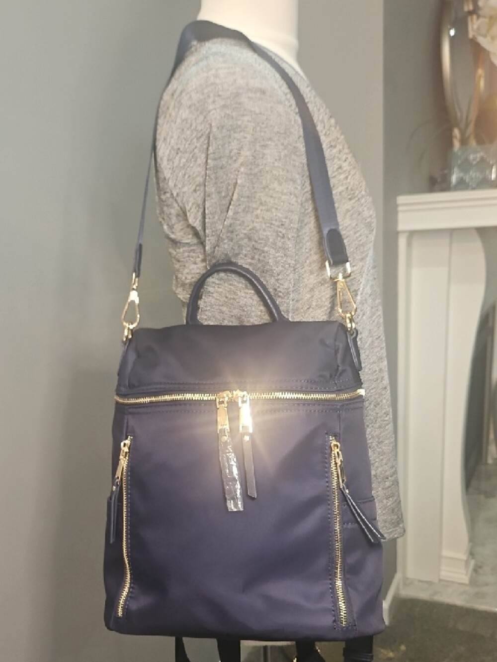 Miztique Women's Navy Blue Backpack Purse with Gold Hardware - Picture 4 of 7